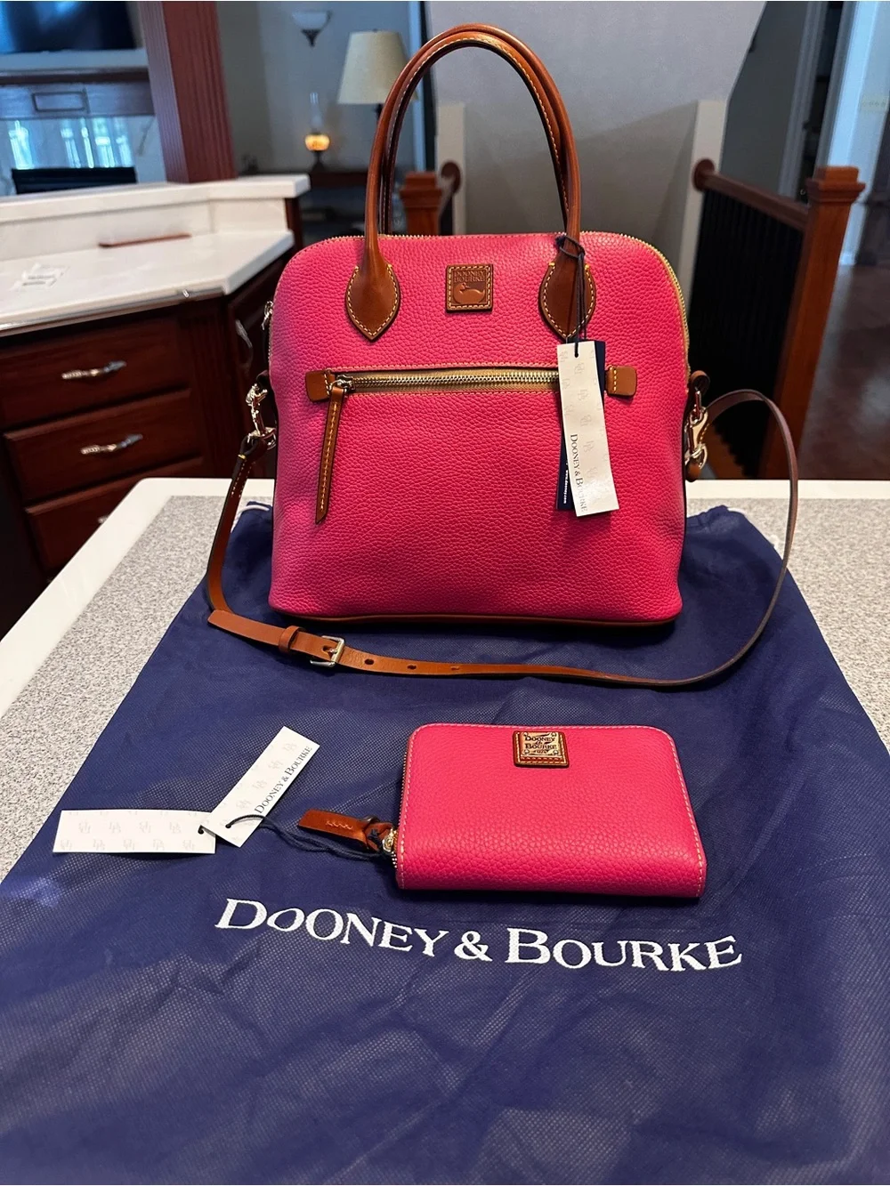 Price firm!!! Dooney & Bourke Pink Pebble Leather Satchel with Matching Wallet